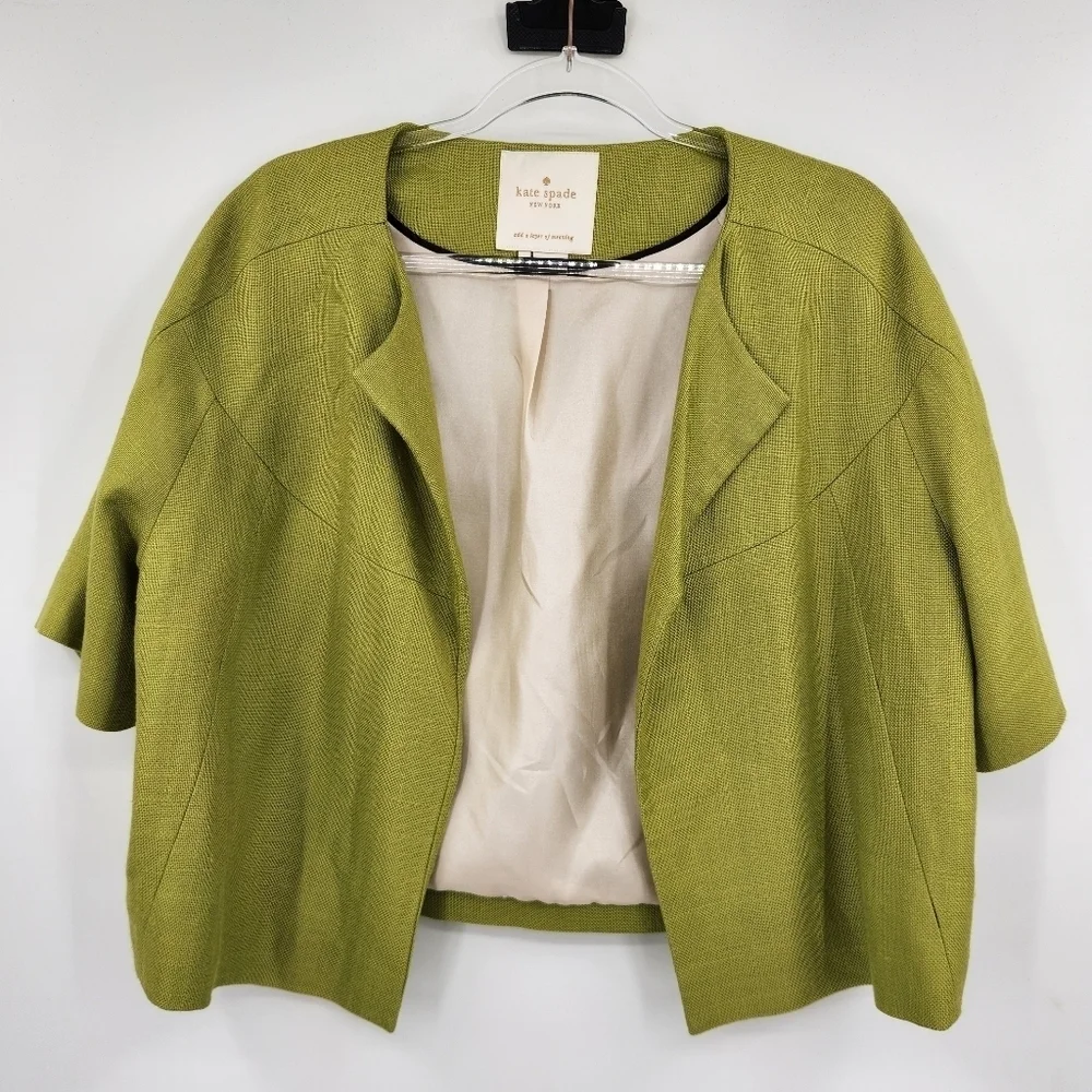 Kate Spade Micah Cropped Blazer Jacket Womens Size 8 Moroccan Green 3/4 Sleeve